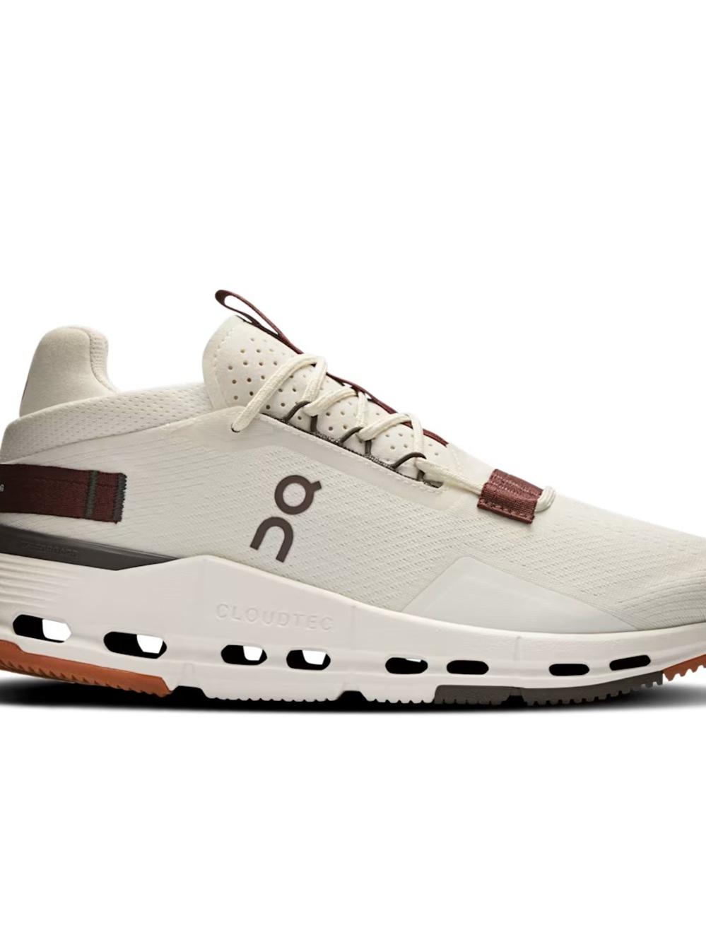 On Running CloudTec women’s Neutral White Running Shoes with Maroon Accents